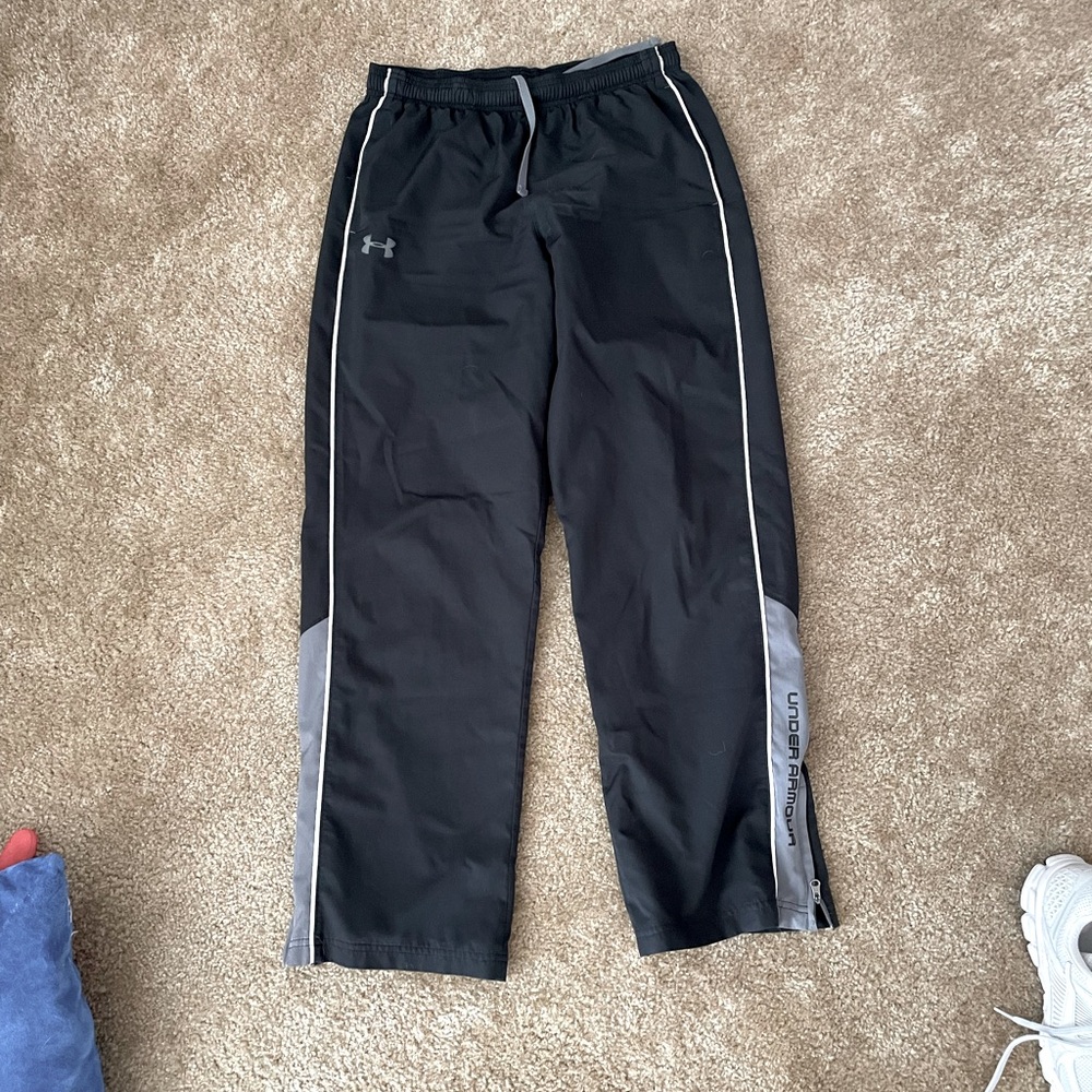 Under Armour Men's Black Loose Wind Pants Zipper Medium Fog Mesh Liner